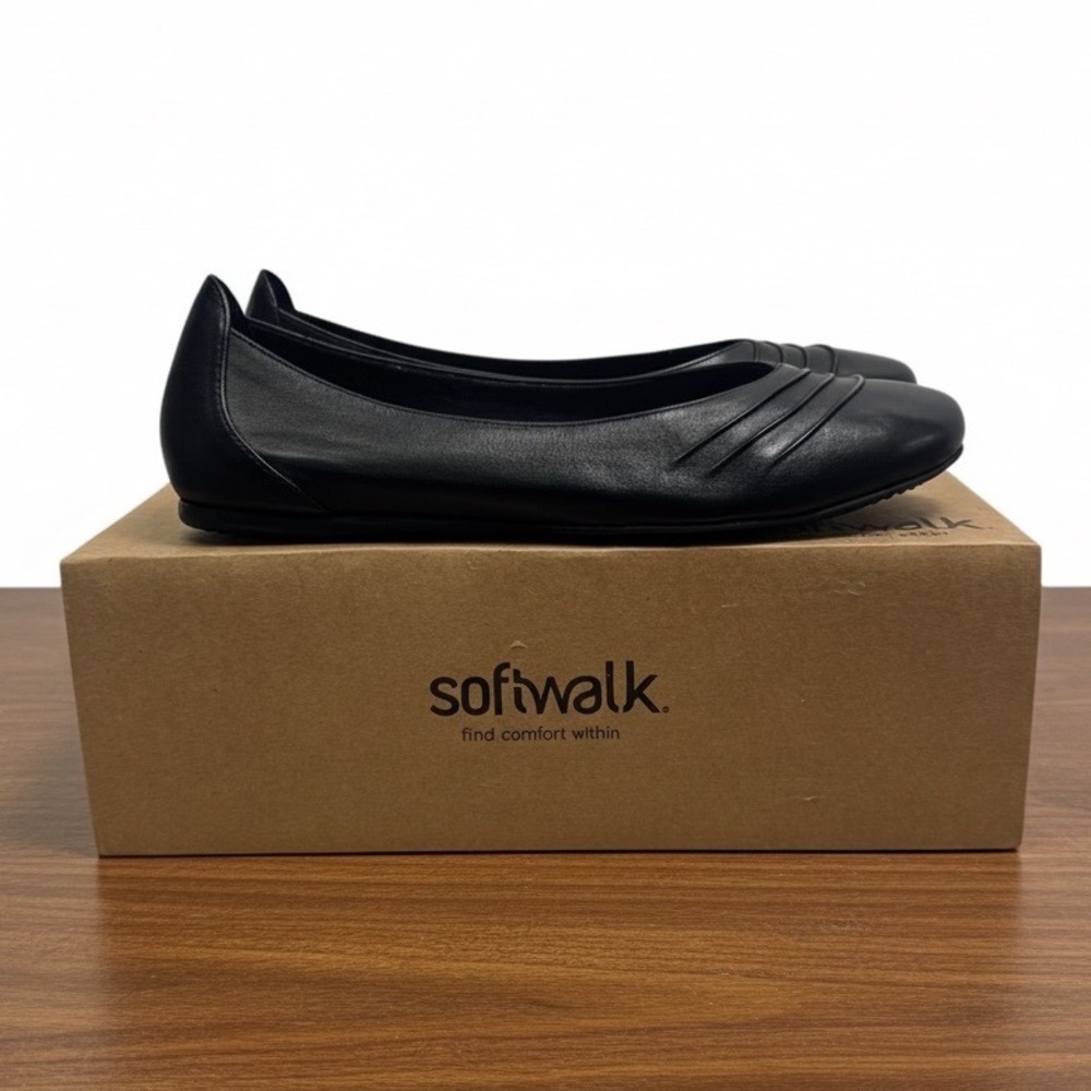 SoftWalk Safi Leather Ballet Flats Pleated Round Toe Womens Black 11 N S2158-001